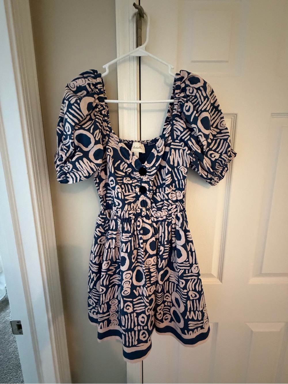 Cleobella Navy and Light Pink Abstract Print Mini Dress